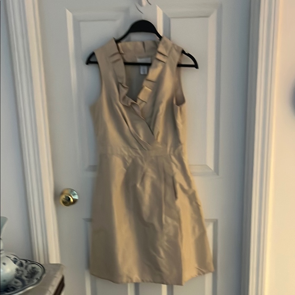 Elegant J. Crew Silk Tan with Ruffles Sleeveless Dress